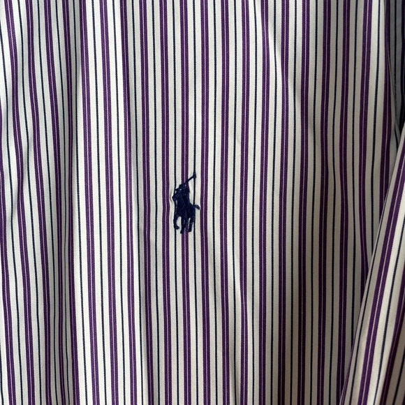 Ralph Lauren Custom Fit Long Sleeve Men’s Button up Shirt.  Purple/White Stripes - Picture 8 of 9